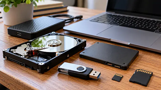 Dispositivos de almacenamiento HDD, SSD, memoria USB y tarjeta microSD