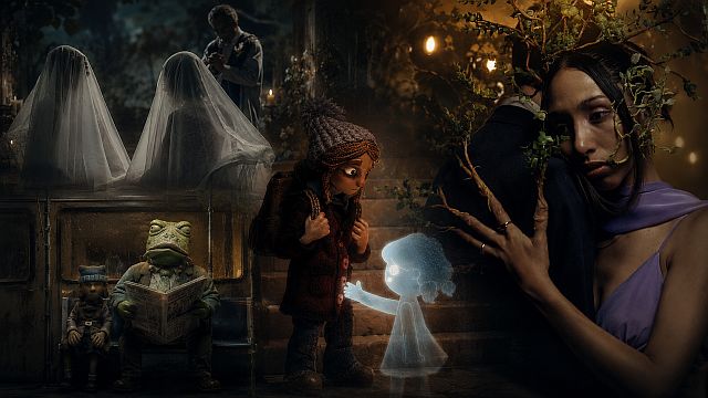 Sala de cine con público frente a una proyección de terror, imagen conceptual de los cortometrajes de Macabro 2026.