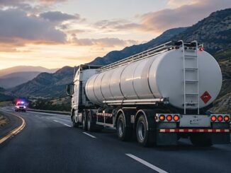 Autotanque de combustibles circula por carretera mexicana bajo vigilancia, en contexto de seguridad logística y robo al transporte.